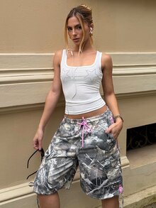 BiaLiraa Women's All White Pentagram Rhinestone Decor Square Neck Camisole Club Summer - White - View 1