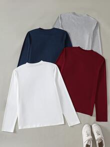 Vacaura 4pcs/Pack Teen Boys 4-Pack Long Sleeve T-Shirts Multipack, Casual Assorted "Los Angeles" Letter Graphic Print Crewneck Pullover Basic Tees Set - Multicolor - View 2