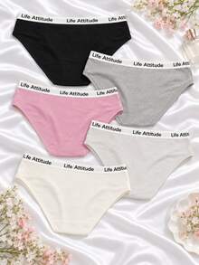 SHEIN Women's Waist Letter Patchwork Solid Color Triangle Panties (5-Piece Set) - Multicolor - View 2