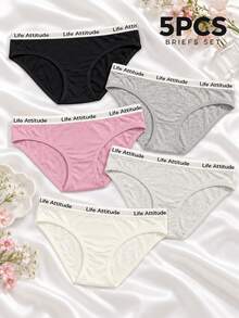 SHEIN Women's Waist Letter Patchwork Solid Color Triangle Panties (5-Piece Set) - Multicolor - View 1