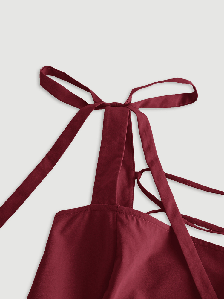 Skyraze Black Romantic Backless Bowknot Dress, Suitable For Dates, Parties, Holidays, Tea Parties, Birthday Occasions ,Summer Dress - Burgundy - View 3