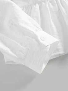 Joliand Joliand Tween Girl Blouses Spring Autumn Winter New Woven White Casual Sweet Lady Solid Color Lace Patchwork Ruffle Long Sleeve Shirt, Doll Style Shirt, Back To School Season, Fashion Versatile - White - View 5