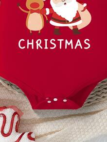 男嬰 My 1st Christmas 連身衣，嬰兒長袖紅色連身衣，可愛卡通聖誕老人馴鹿圖案聖誕連身衣服飾 - 彩色 - 查看 4