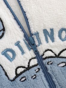 Cozy Pixies 兒童小男孩休閒日常舒適拼接色恐龍圖案刺繡連帽長袖冬季連身衣居家服秋季 - 藍色 - 查看 9