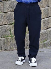 Devon Thys 男士亞麻長褲，輕量透氣夏季抽繩彈性腰長褲，休閒度假、休閒旅行與通勤，度假風穿搭 - 黑色 - 查看 1