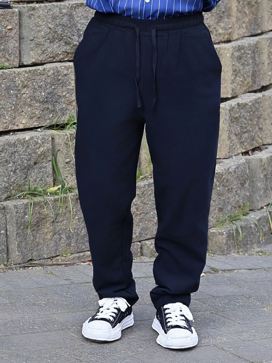 Devon Thys 男士亞麻長褲,輕量透氣夏季抽繩彈性腰長褲,休閒度假、休閒旅行與通勤,度假風穿搭 - 黑色 - 查看 1