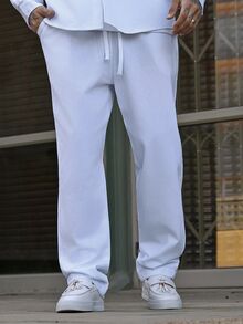 Devon Thys 2件組男士亞麻西裝套裝，男士亞麻襯衫與長褲，夏季度假與海灘穿搭，舒適亞麻面料，春/夏穿著，度假風 - 白色 - 查看 6