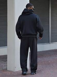 Devon Thys 純色直筒運動長褲，四季穿著，寬鬆版型，中性款，街頭休閒風，舒適輕量透氣，健身運動通勤穿搭 - 黑色 - 查看 4