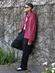 Devon Thys Men's Casual Commuter Striped Long Sleeve Shirt - Red - View 3