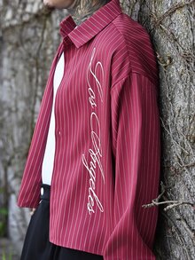 Devon Thys Men's Casual Commuter Striped Long Sleeve Shirt - Red - View 6