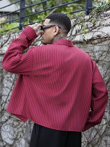 Devon Thys Men's Casual Commuter Striped Long Sleeve Shirt - Red - View 2