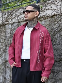 Devon Thys Men's Casual Commuter Striped Long Sleeve Shirt - Red - View 1