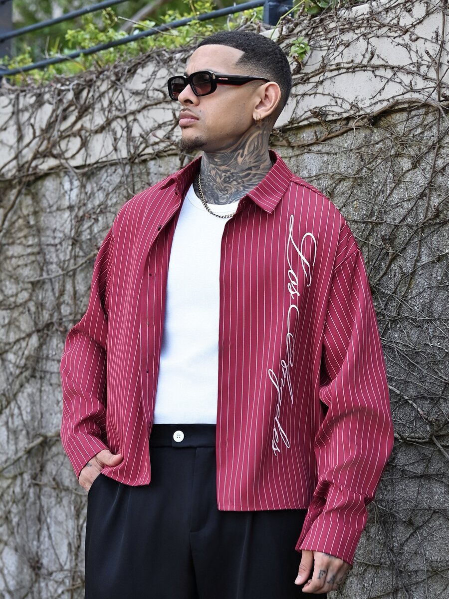 Devon Thys Men's Casual Commuter Striped Long Sleeve Shirt - Red - View 1