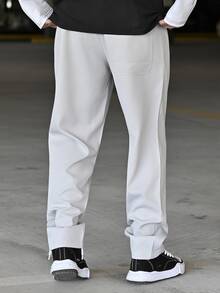 Devon Thys Men's Solid Color Slim Fit Casual Pants, Suitable For Spring, Autumn And Summer Daily Wear, Drawstring Waist, Lightweight Fabric, Patchwork Personalized Cargo Pants - Light Grey - View 5