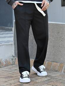 Devon Thys Men's Drawstring Loose Fit Straight Leg Sporty Outdoor Casual Pants, Business Formal Style, Fall - Black - View 2