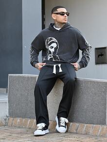 Devon Thys Men's Drawstring Loose Fit Straight Leg Sporty Outdoor Casual Pants, Business Formal Style, Fall - Black - View 3