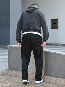 Devon Thys Men's Drawstring Loose Fit Straight Leg Sporty Outdoor Casual Pants, Business Formal Style, Fall - Black - View 4