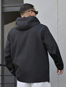 Devon Thys Men's Spring/Autumn Hooded Jacket With Pockets, Printed Lightweight Outerwear - Black - View 3
