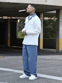 Devon Thys 男士轻薄涤纶两件套，撞色滚边单排扣衬衫，带领和抽绳纯色长裤，适合春秋季休闲穿着。 - 寶藍色 - 查看 4
