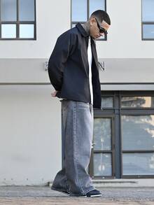 Devon Thys 男士休闲复古宽松带口袋牛仔裤 - 灰色 - 查看 4