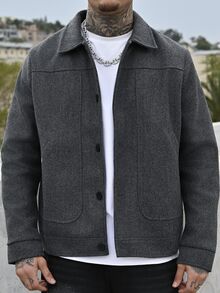 Devon Thys 男士长袖时尚羊毛短款大衣，秋冬款 - 深灰色 - 查看 6