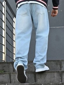 Devon Thys Men's Straight Loose Fit Multi-Pocket Casual Denim Jeans - Baby Blue - View 5