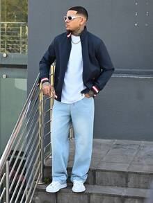 Devon Thys Men's Straight Loose Fit Multi-Pocket Casual Denim Jeans - Baby Blue - View 1