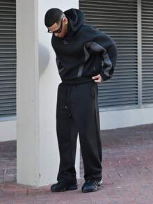 Devon Thys 男士针织休闲宽松长袖连帽衫，适合秋冬 - 黑色 - 查看 3
