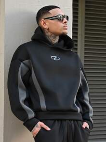 Devon Thys 男士针织休闲宽松长袖连帽衫，适合秋冬 - 黑色 - 查看 6