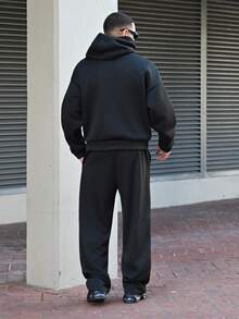 Devon Thys 男士针织休闲宽松长袖连帽衫，适合秋冬 - 黑色 - 查看 4