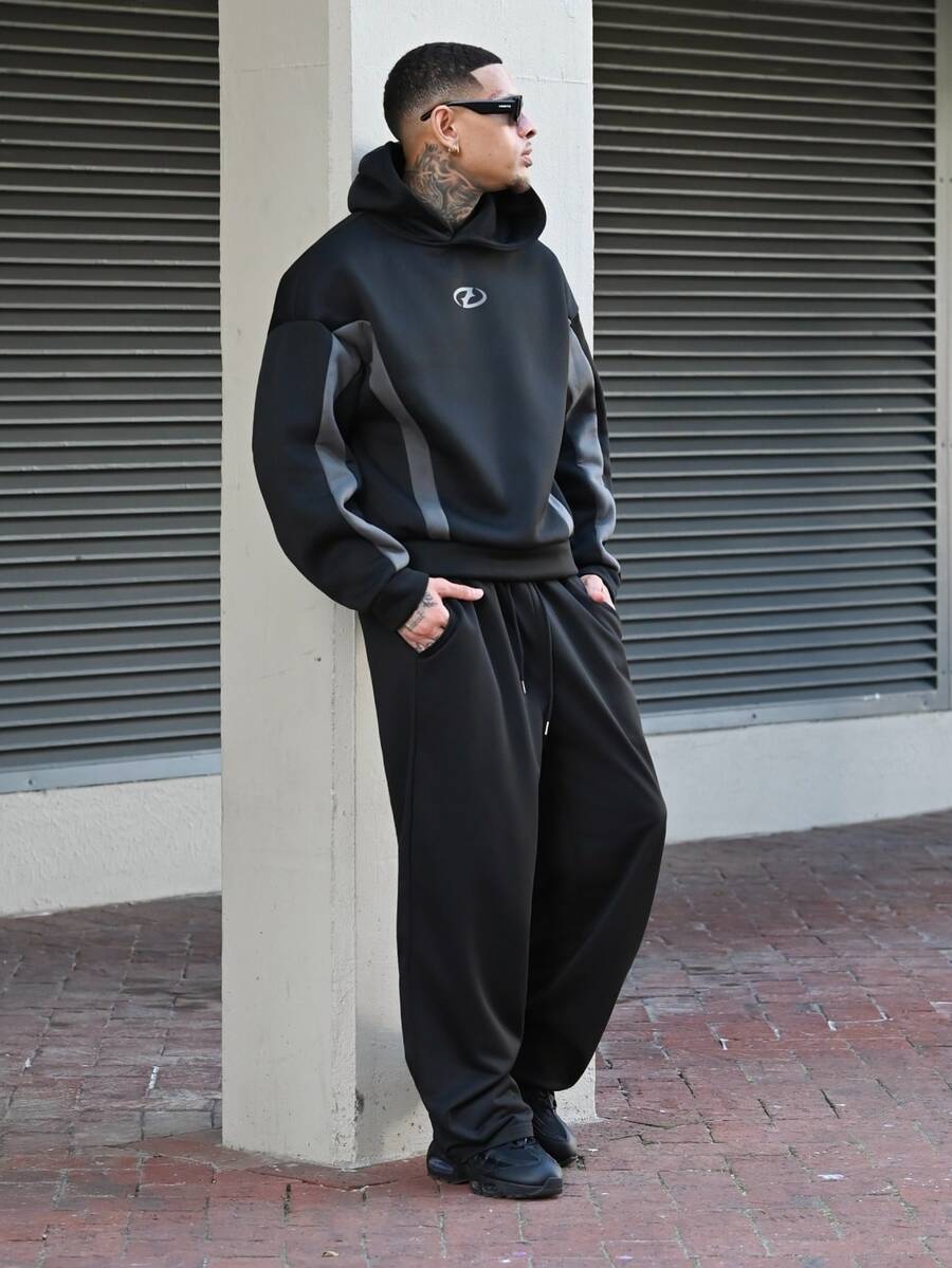 Devon Thys 男士针织休闲宽松长袖连帽衫,适合秋冬 - 黑色 - 查看 1