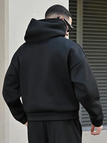 Devon Thys 男士针织休闲宽松长袖连帽衫，适合秋冬 - 黑色 - 查看 2