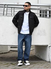 Devon Thys 男式休闲破洞锥形牛仔裤 - 深色水洗藍 - 查看 1