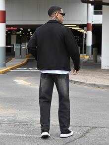 Devon Thys 男式宽松口袋直筒休闲百搭牛仔裤 - 深灰色 - 查看 4