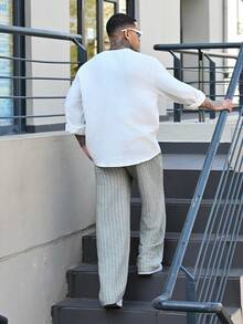 Devon Thys 男士純色鈕扣長袖襯衫，秋季，節日 - 白色 - 查看 4