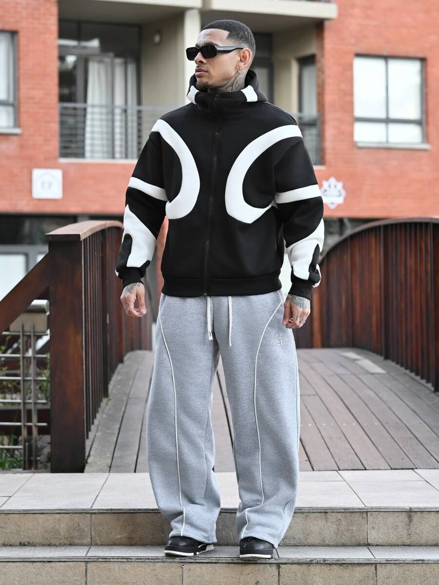 Devon Thys Men's Street Hip-Hop Sweatpants Wide Leg - Light Grey - View 1