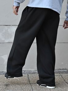 Devon Thys 男士纯色抽绳腰带口袋休闲宽松运动裤，灰色宽松运动裤，适合返校季穿着 - 黑色 - 查看 6