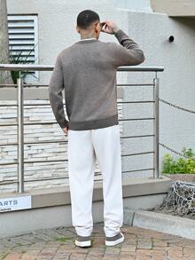Devon Thys Men's Casual Versatile Knit Spring Summer Holiday  Men Quarter Zip Brown Sweater, Old Money - Coffee Brown - View 5