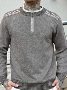 Devon Thys Men's Casual Versatile Knit Spring Summer Holiday  Men Quarter Zip Brown Sweater, Old Money - Coffee Brown - View 6