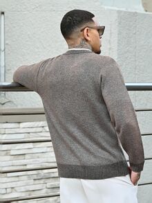 Devon Thys Men's Casual Versatile Knit Spring Summer Holiday  Men Quarter Zip Brown Sweater, Old Money - Coffee Brown - View 2
