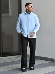 Devon Thys 男士黑色微喇叭休闲裤 - 黑色 - 查看 1