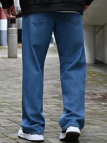 Devon Thys 男士多口袋简约宽松牛仔裤休闲、日常穿着 - 深色水洗藍 - 查看 2