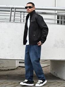 Devon Thys 男士长袖翻盖口袋拉链夹克，秋季款 - 黑色 - 查看 3