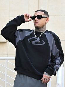 Devon Thys Men's Loose Knit Long Sleeve Pullover Sweatshirt, Fall, Winter - Black - View 1