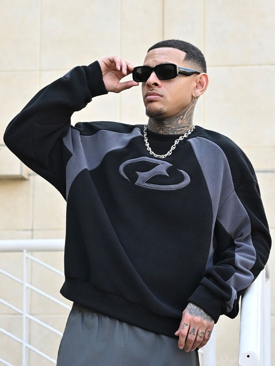 Devon Thys Men's Loose Knit Long Sleeve Pullover Sweatshirt, Fall, Winter - Black - View 1