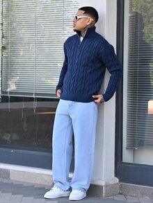 Devon Thys 男士蓝色时尚休闲街头风格修身牛仔裤 - 淺色水洗藍 - 查看 3