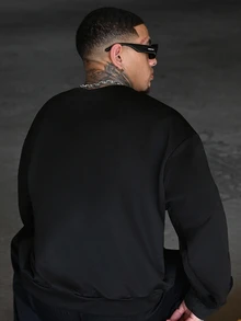 Devon Thys 男式宽松圆领长袖套头衫，秋冬 - 黑色 - 查看 2