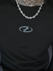 Devon Thys 男式宽松圆领长袖套头衫，秋冬 - 黑色 - 查看 3