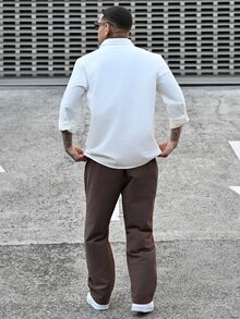 Devon Thys 男士长袖单排扣休闲衬衫 衬衫 男士白色系带衬衫 男士沙滩装 白色米色 - 白色 - 查看 5