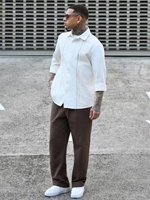 Devon Thys 男士长袖单排扣休闲衬衫 衬衫 男士白色系带衬衫 男士沙滩装 白色米色 - 白色 - 查看 3